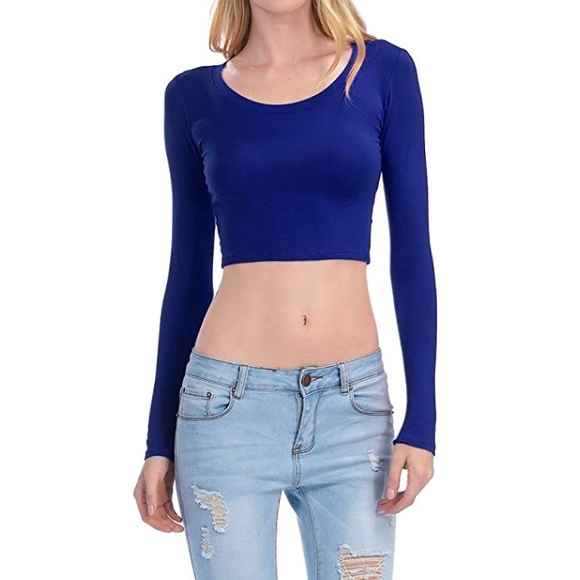 royal blue long sleeve tie front top